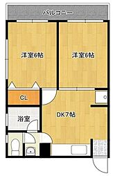 ヴィラージュ南行徳 2階2DKの間取り