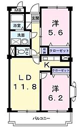 メゾンパルテール 2LDKの間取図画像