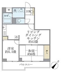 リエール若松町 5階2LDKの間取り