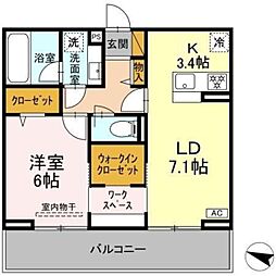 リシェスみのり台 C棟 3階1LDKの間取り