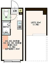 ハーモニーテラス上板橋 1階ワンルームの間取り