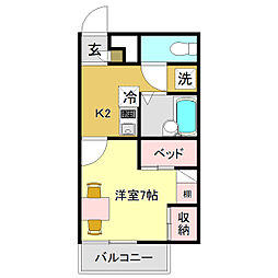 ディアコート 1Kの間取図画像