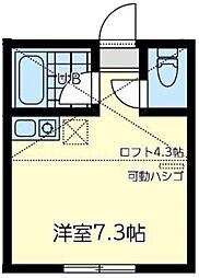 ユナイト三春ジョーウェスティン 1階ワンルームの間取り