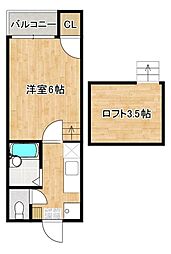 BMGロード2 1Kの間取図画像