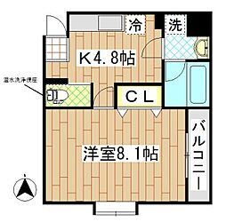 サンフィールVIII 3階1Kの間取り