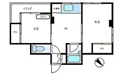 スクエアフォー18 3階2DKの間取り