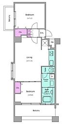レジディア島津山 2LDKの間取図画像