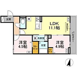 セレスティア若宮 2階2LDKの間取り