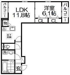 アンダンテ郡津 1LDKの間取図画像