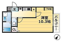 エヌエムサンカンテキャトフC棟 2階1Kの間取り