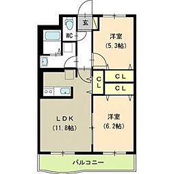 ヴェルジュ新飯田 1階2LDKの間取り