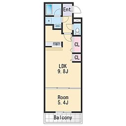 ロックブリッジ 2階1LDKの間取り