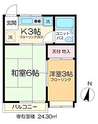 ハイツマコトA 2階2Kの間取り