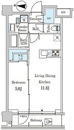 ジオエント中野弥生町 2階1LDKの間取り