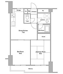 エスト・メール東大井 2階2DKの間取り