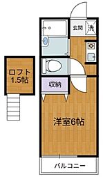 スィーダーハウス 2階1Kの間取り