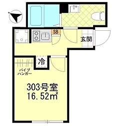 リバティー戸越公園 3階1Kの間取り