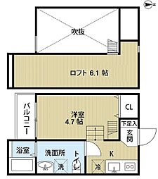 JR阪和線 鳳駅 徒歩11分の賃貸アパート 2階1Kの間取り