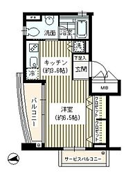 アンシャンテ世田谷 5階ワンルームの間取り
