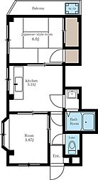 ペアシティマンション1 1階2DKの間取り