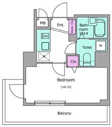 レジディア広尾2 1Kの間取図画像