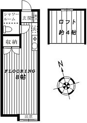 禄幸ハイム 1階ワンルームの間取り