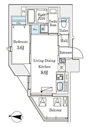 デュオフラッツ池袋 8階1LDKの間取り