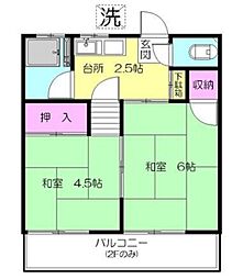 第1田園ハイツ 2Kの間取図画像