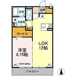 グランドソレーユ 2階1LDKの間取り