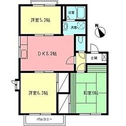 ファミールA 2階3DKの間取り
