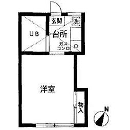 サンパレス第2東林間 1Kの間取図画像