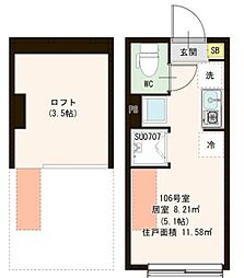 Ｐａｒｋ Ｔｅｒｒａｃｅ 富士見台 1階ワンルームの間取り