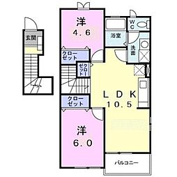 シンシア弐番館 2階2LDKの間取り