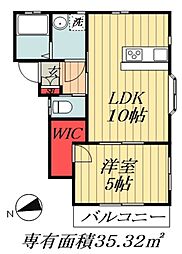 JR総武線 東船橋駅 徒歩8分の賃貸アパート 2階1LDKの間取り