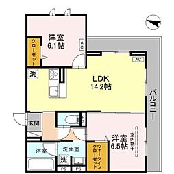 マルシェル館浦和美園 3階2LDKの間取り