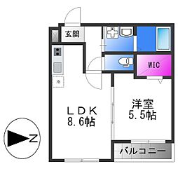 フジパレス稲田本町 1階1LDKの間取り