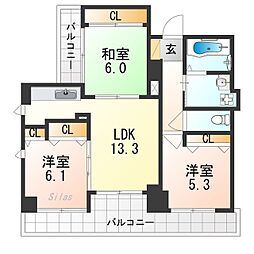メゾン油小路 3階3LDKの間取り