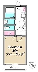 小金井ハルハウス1号棟 2階1Kの間取り