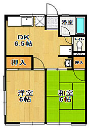 シティハイムメルローズA 2DKの間取図画像