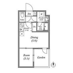 VINA山科WEST 1階1LDKの間取り
