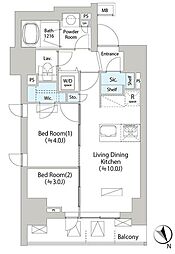 バウスフラッツ日本橋馬喰町 6階2LDKの間取り
