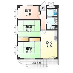 新栄プロパティー軽里 3DKの間取図画像