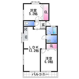 南海加太線 東松江駅 徒歩8分の賃貸アパート 2階2LDKの間取り