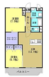 アースライト植木 4階2LDKの間取り