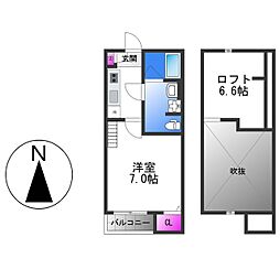 近鉄けいはんな線 長田駅 徒歩5分の賃貸アパート 1階1Kの間取り