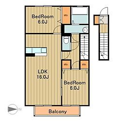 京王相模原線 京王多摩センター駅 バス10分 一本杉公園下車 徒歩2分の賃貸アパート 2階2LDKの間取り