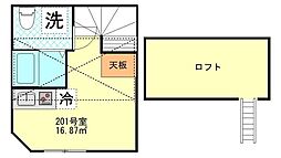 ベルエクラ羽田II 2階ワンルームの間取り