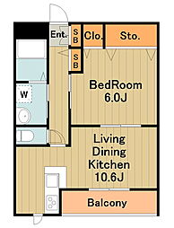 JR横浜線 橋本駅 徒歩14分の賃貸マンション 2階1LDKの間取り
