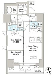バウスフラッツ日本橋馬喰町 6階2LDKの間取り