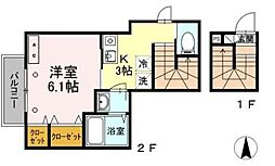 コンフォール 2階1Kの間取り